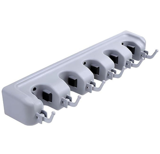Wall-Mounted Mop & Broom Holder with Slots & Hooks
