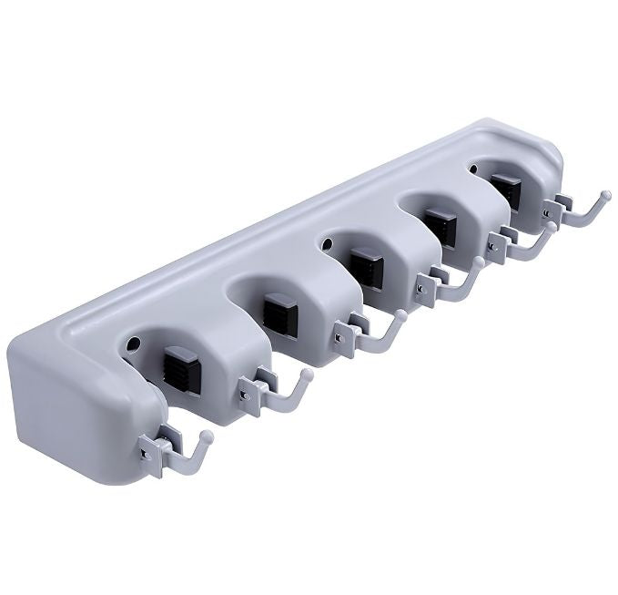 Wall-Mounted Mop & Broom Holder with Slots & Hooks